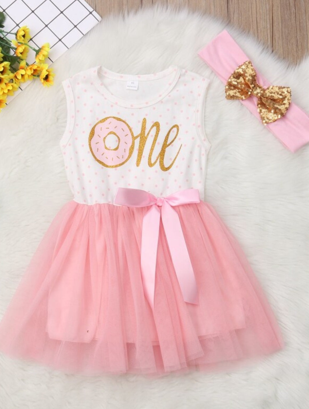 One Sleeveless Birthday Dress and Headband 