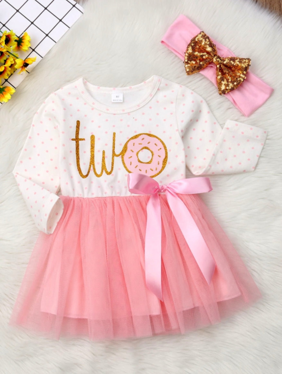 Two Long Sleeve Birthday Dresses and Headband 