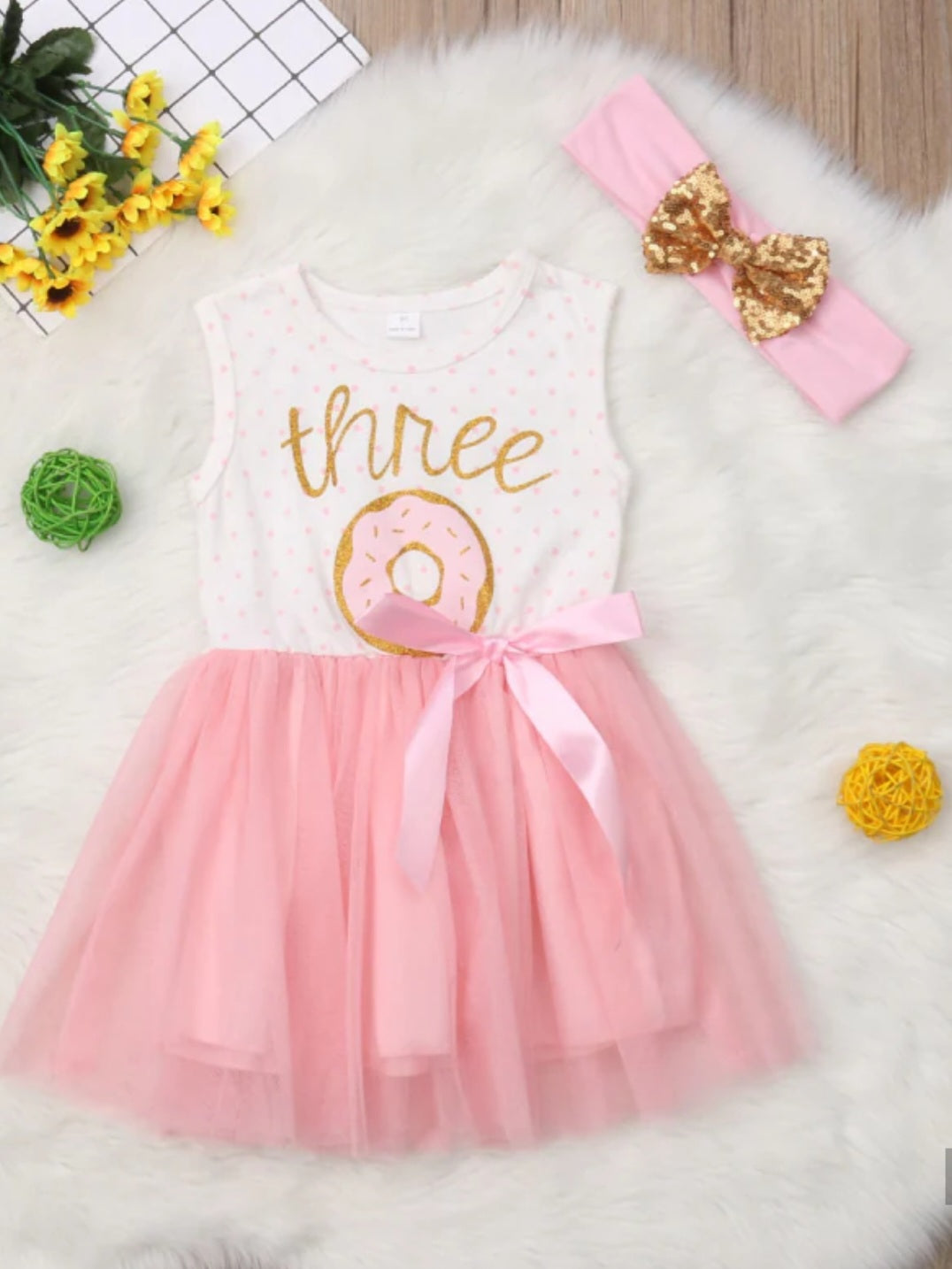 Three Sleeveless Birthday Dresses and Headband 