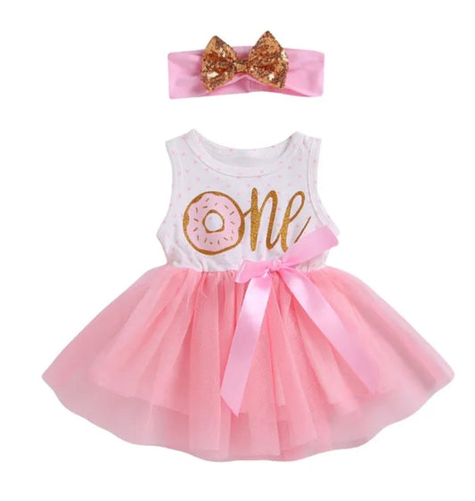 One Sleeveless Birthday Dress and Headband 