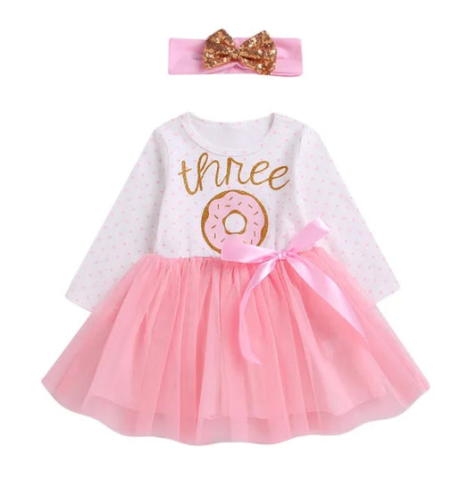 Three Long Sleeve Birthday Dresses and Headband 