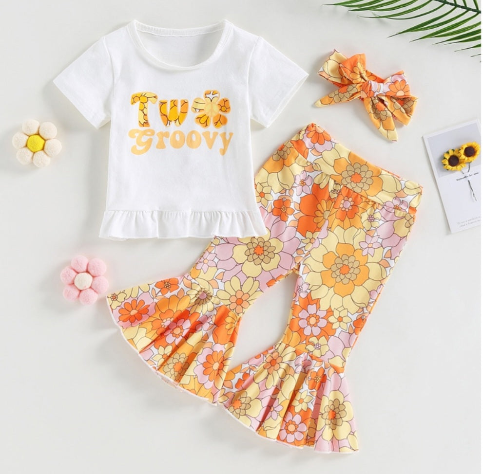 Two Groovy T-shirt with Bell Bottoms and Headband 