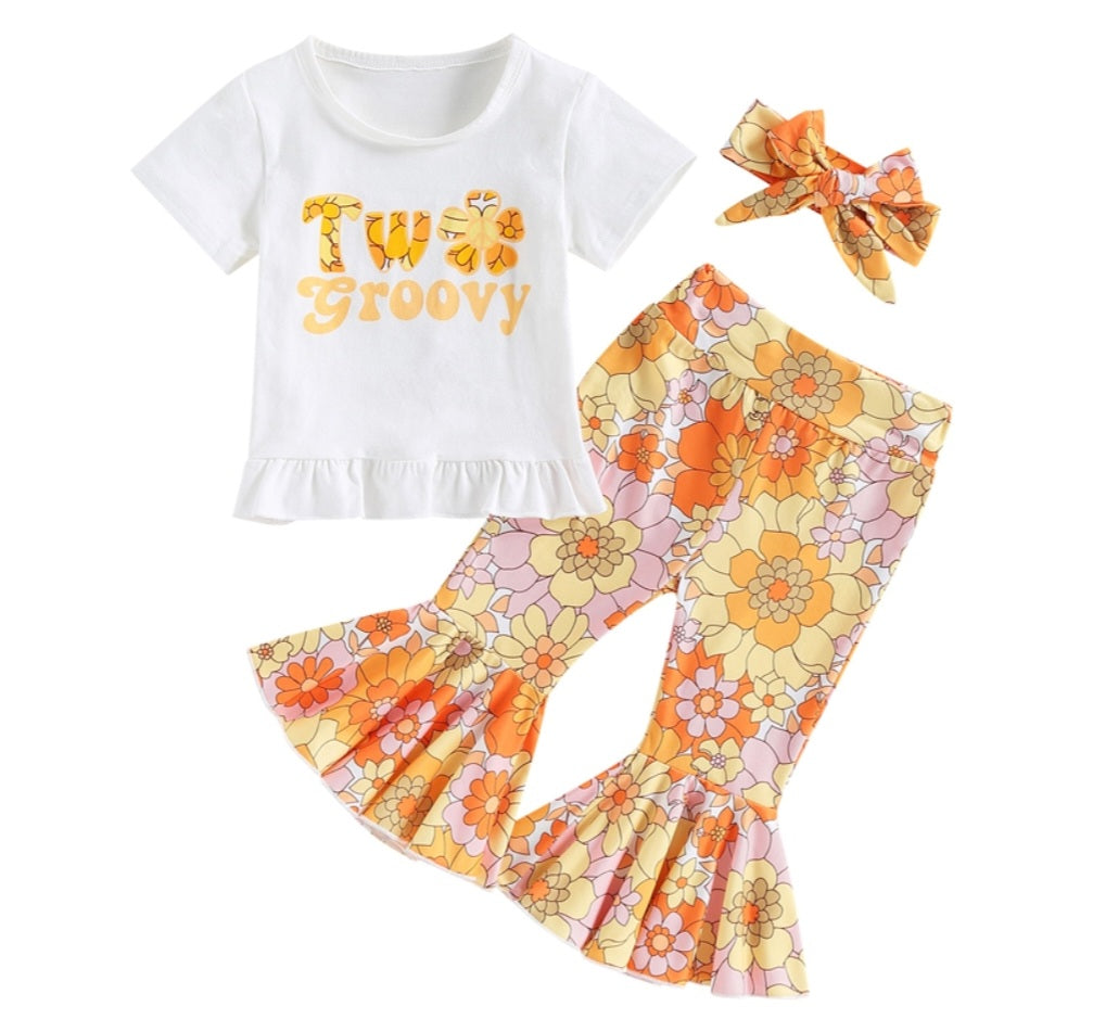 Two Groovy T-shirt with Bell Bottoms and Headband 