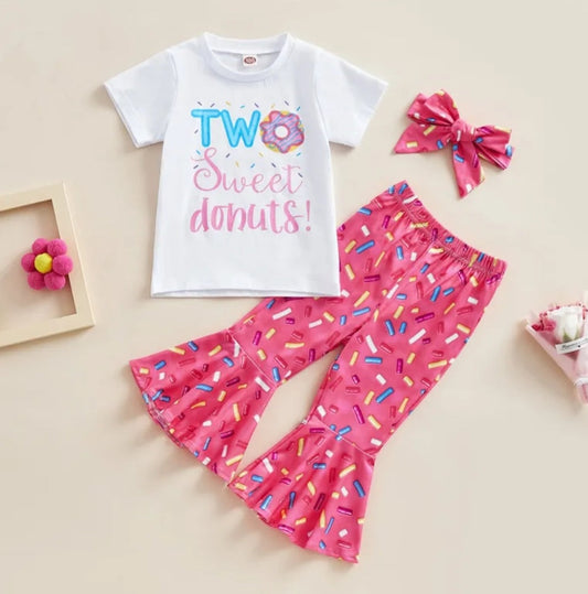 Two Sweet Donuts T-shirt with Bell Bottoms and Headband 