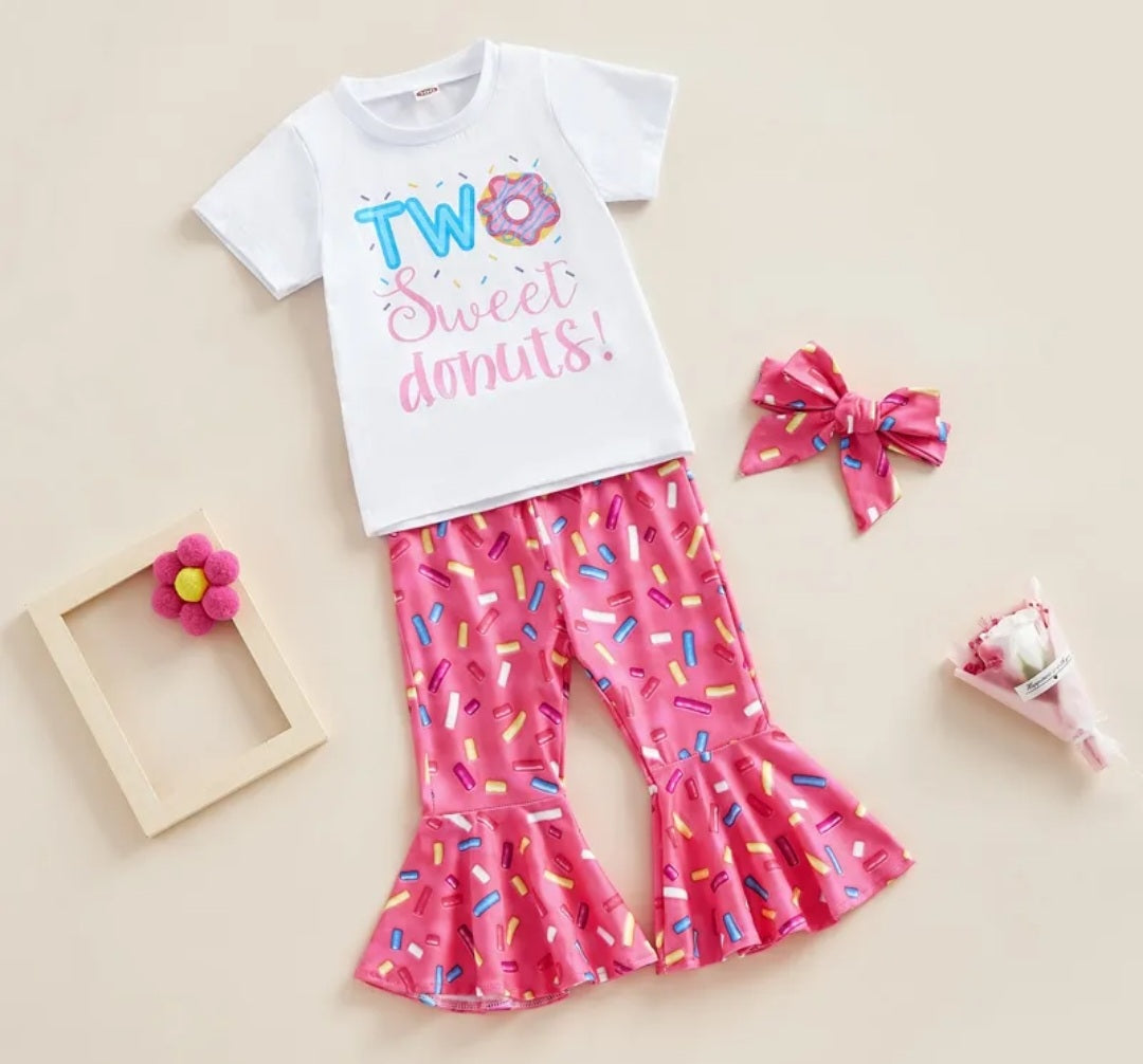 Two Sweet Donuts T-shirt with Bell Bottoms and Headband 
