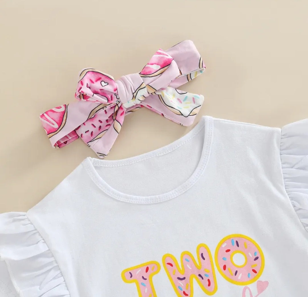 Two Sweet T-shirt with Bell Bottoms and Headband Doughnut #1000286