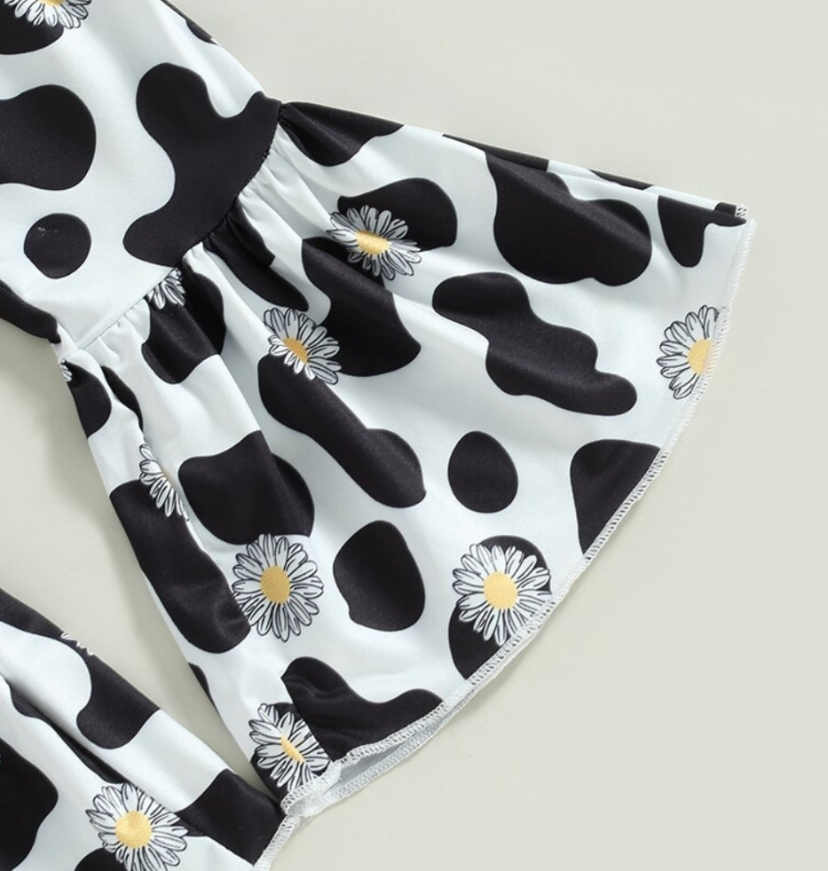 Daisy Cow Girl T-shirt with Cow Print Bell Bottoms 