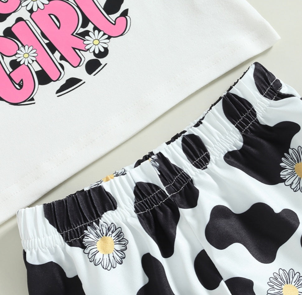 Daisy Cow Girl T-shirt with Cow Print Bell Bottoms  #100093