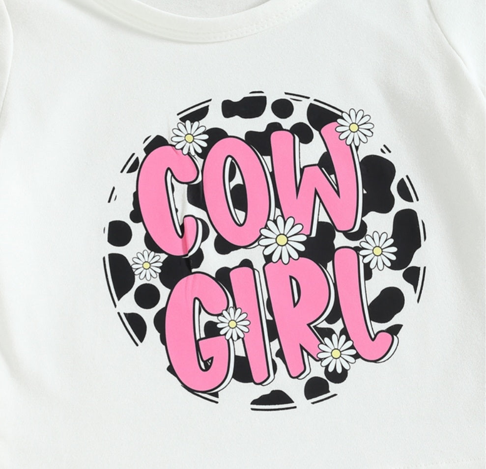 Daisy Cow Girl T-shirt with Cow Print Bell Bottoms  #100093