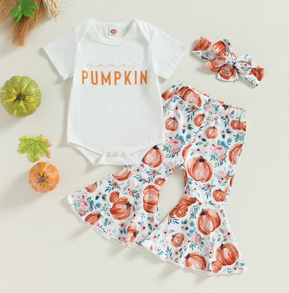 Mama's Pumpkin Romper with Bell Bottoms and Headband 100096