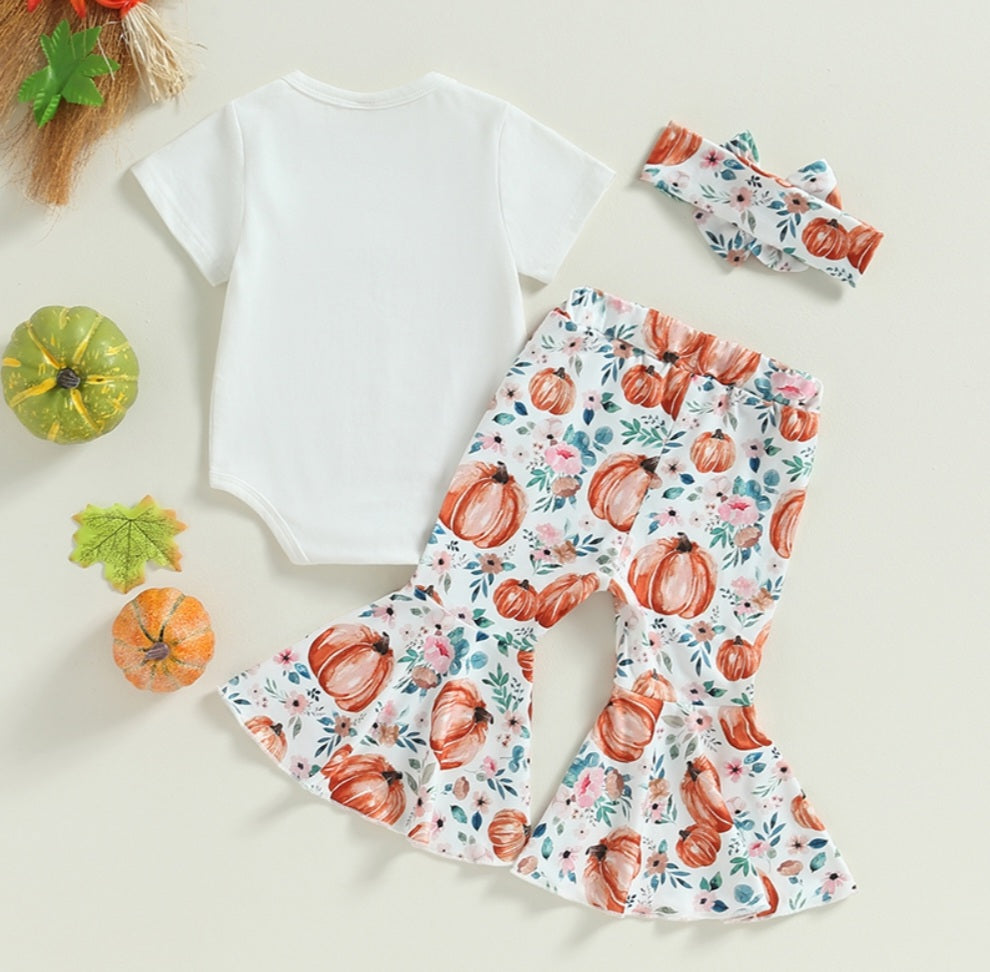 Mama's Pumpkin Romper with Bell Bottoms and Headband 100096