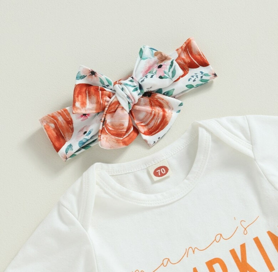 Mama's Pumpkin Romper with Bell Bottoms and Headband 100096