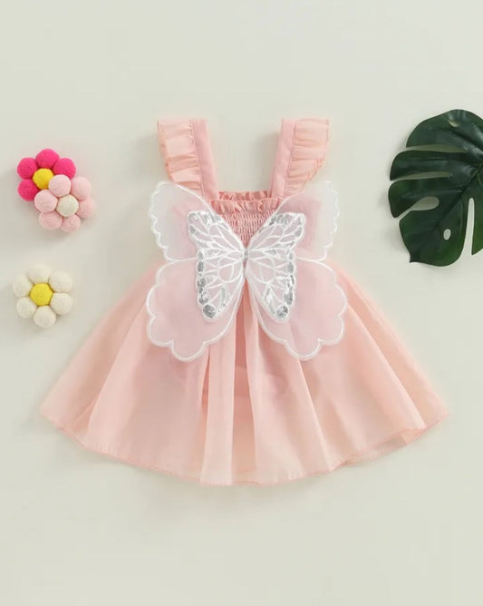 Pink Butterfly Romper Dress