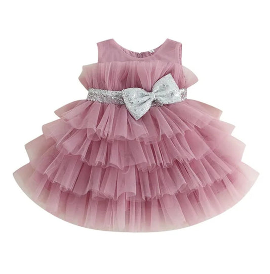 Dusty Pink Special Occasions Dress with Silver Sequins Bow