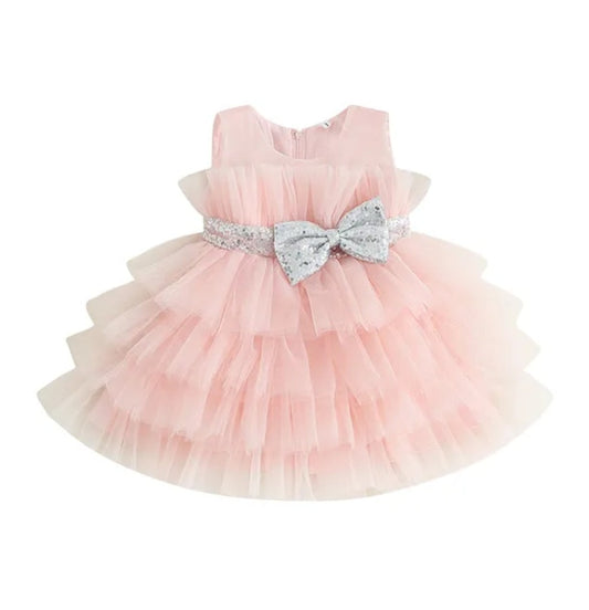 Pink Special Occasions Dress with Silver Sequins Bow