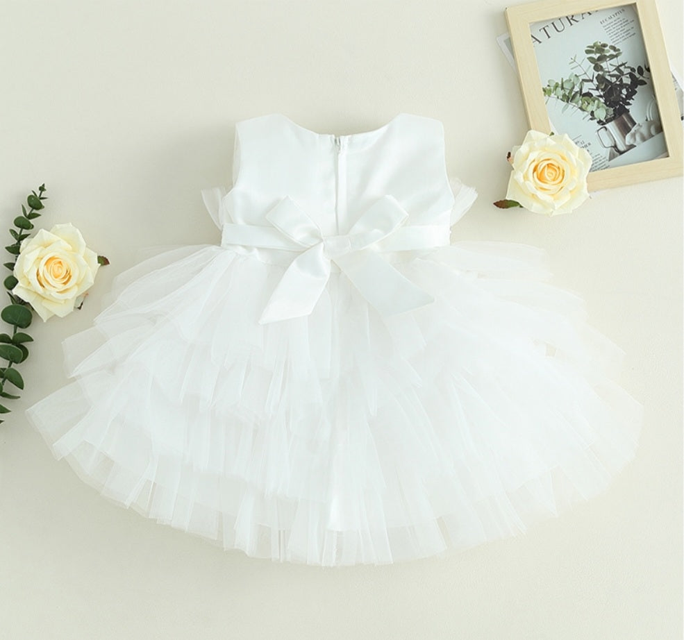 White Special Occasions Dress with Silver Sequins Bow