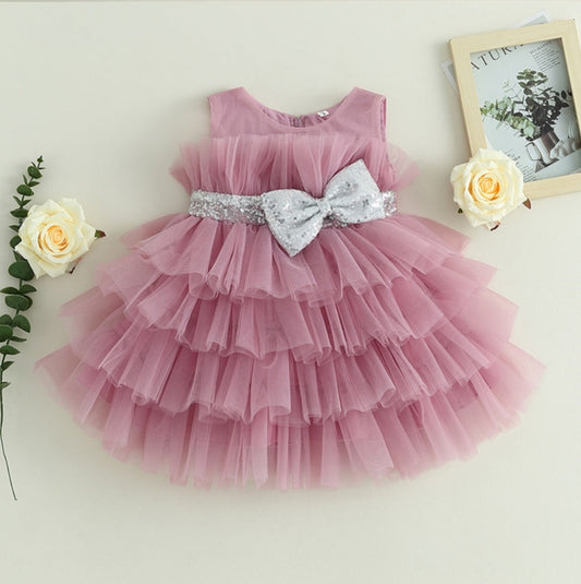 Dusty Pink Special Occasions Dress with Silver Sequins Bow