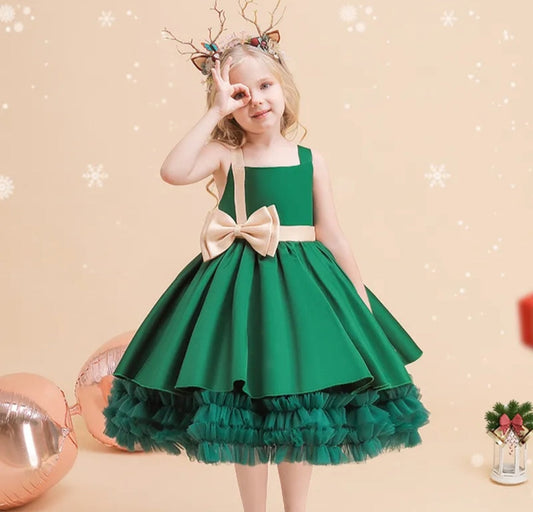 Forest Green Special Occasions Dress with Big Bow 