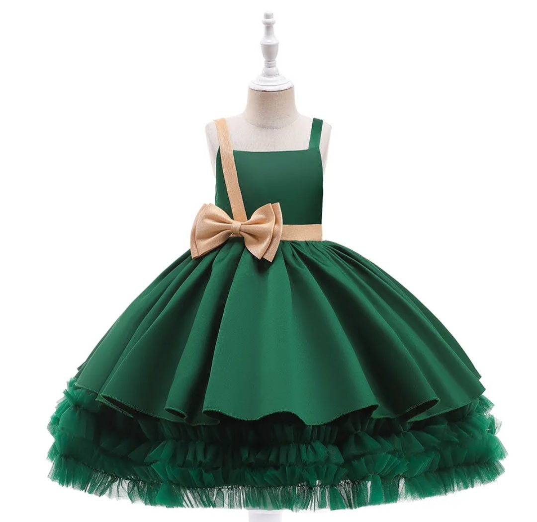 Forest Green Special Occasions Dress with Big Bow 