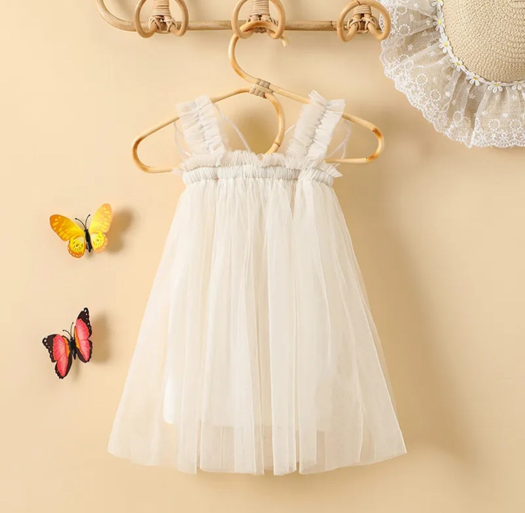 Cream Lace Butterfly Tulle Dress