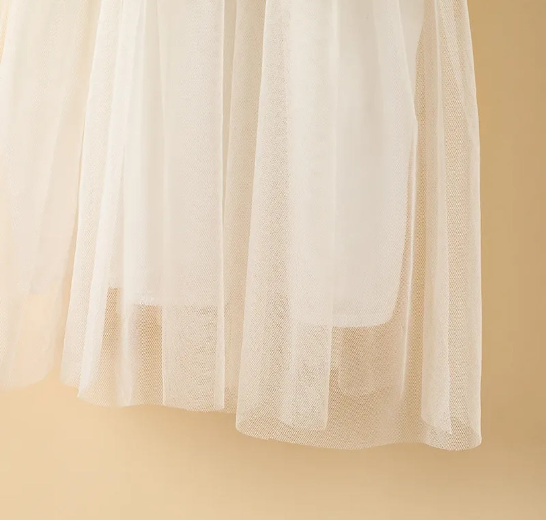 Cream Lace Butterfly Tulle Dress