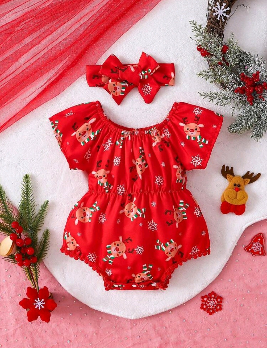 Christmas Reindeer Romper and Headband 