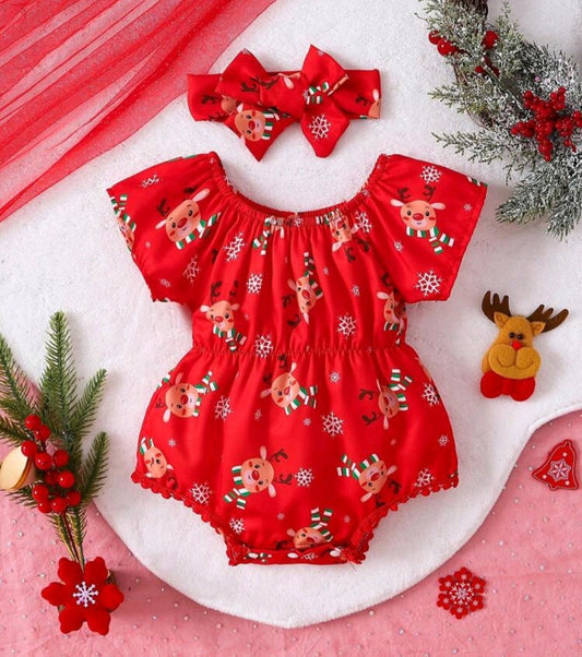 Christmas Reindeer Romper and Headband 