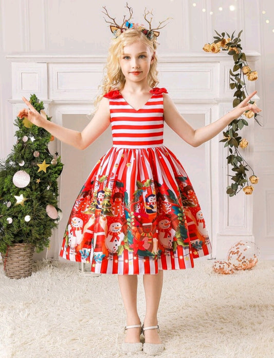 Striped Red and White Christmas Special Occasions Dress #1000975