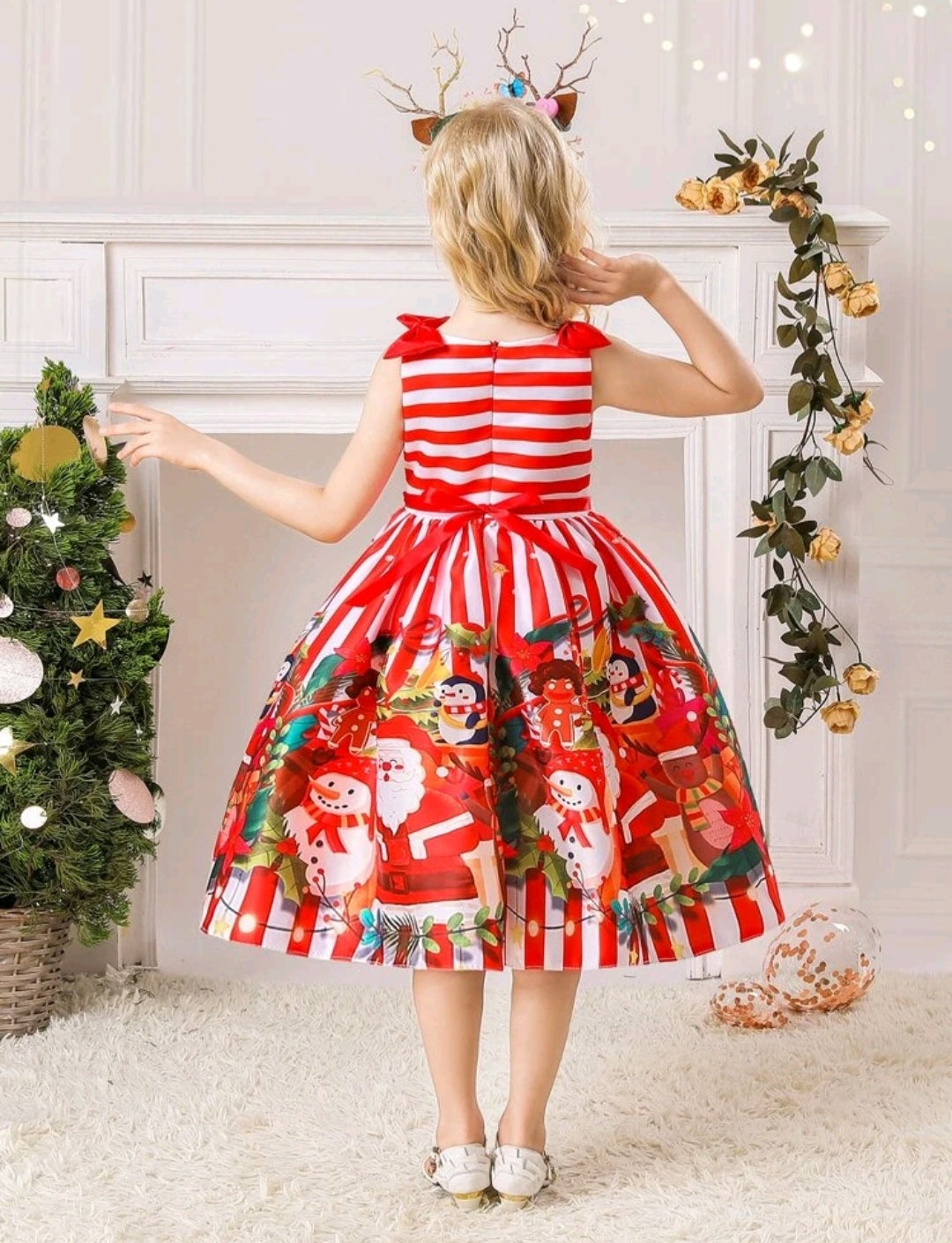 Striped Red and White Christmas Special Occasions Dress #1000975