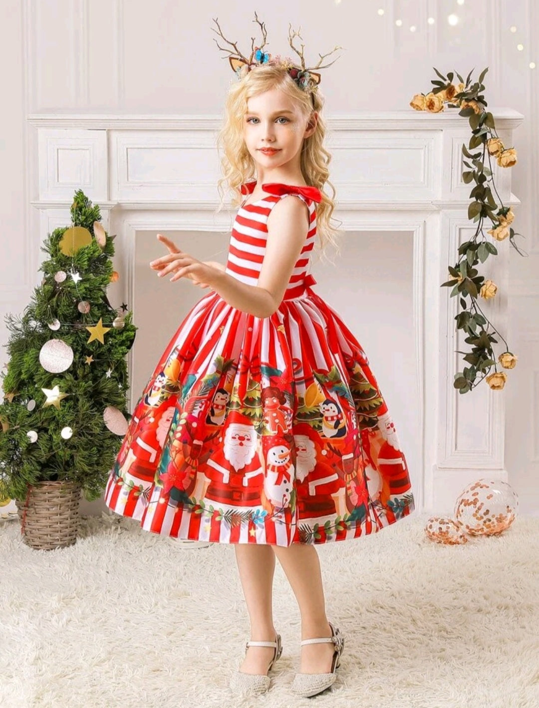 Striped Red and White Christmas Special Occasions Dress #1000975