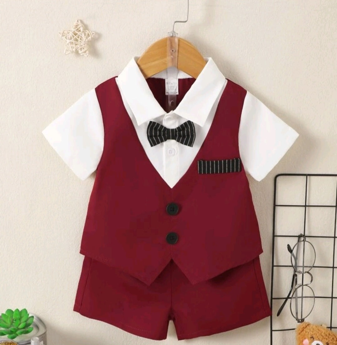  Gentleman Suit Burgandy and White 