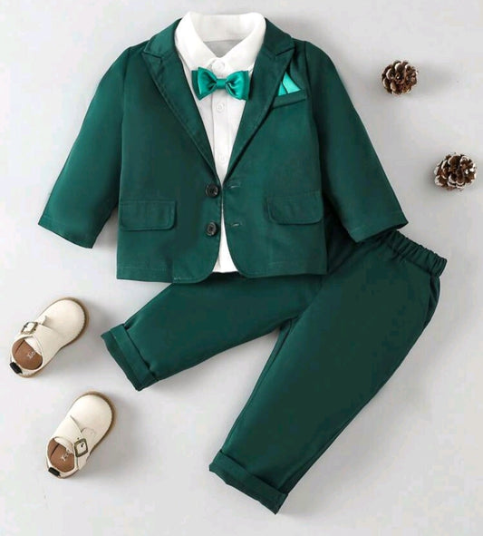 4PCS Gentleman Suit Forest Green and White 
