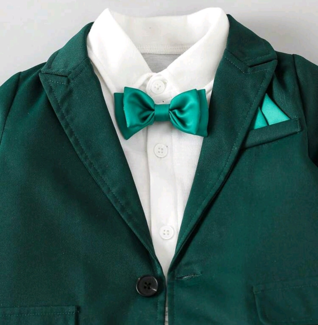4PCS Gentleman Suit Forest Green and White 