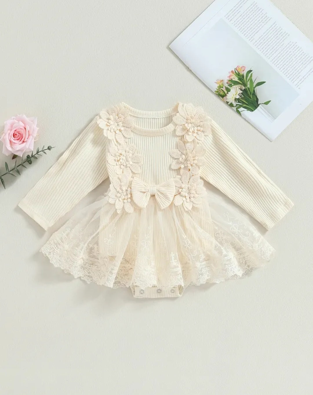 Long Sleeve Lace Floral Romper Dress 