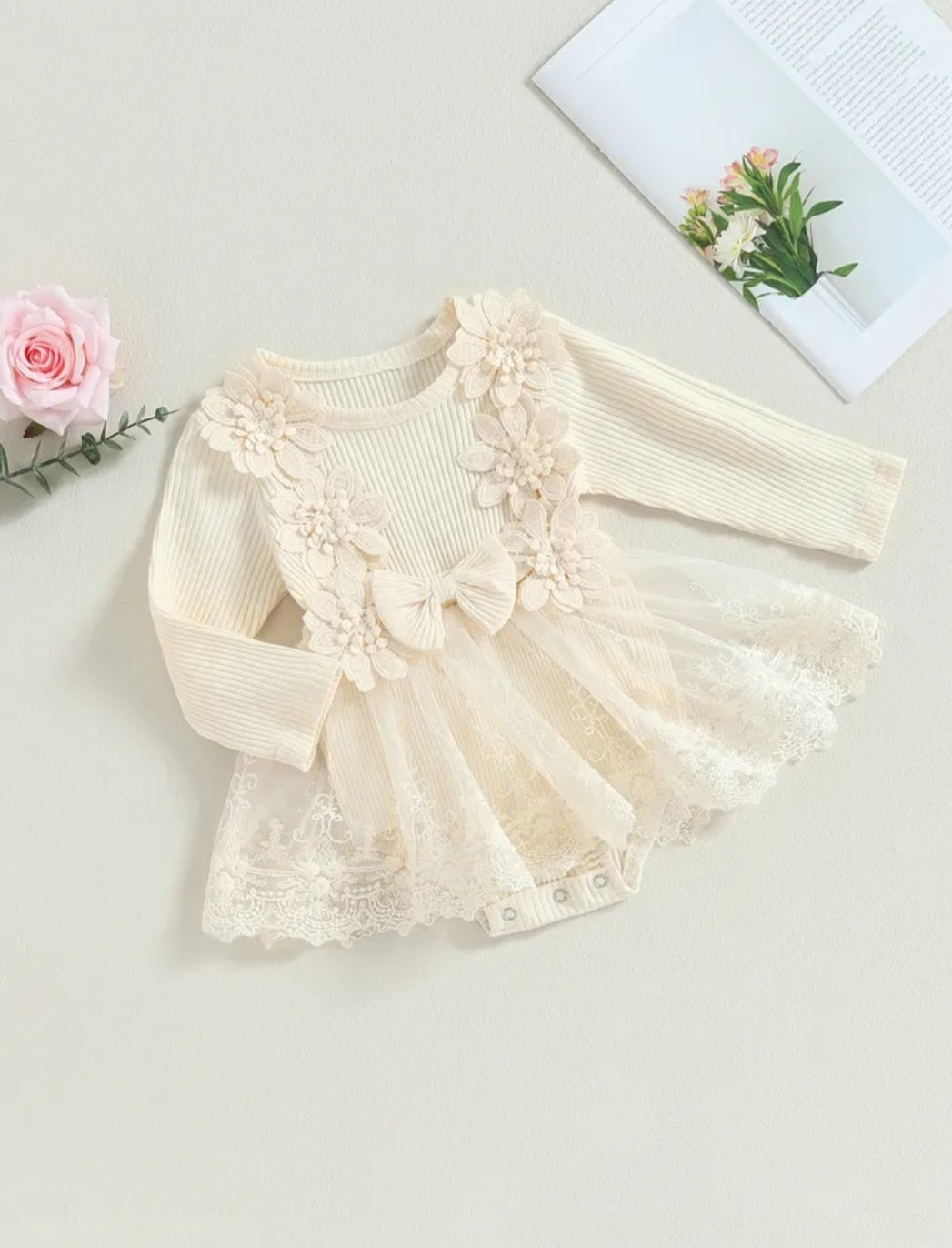 Long Sleeve Lace Floral Romper Dress 