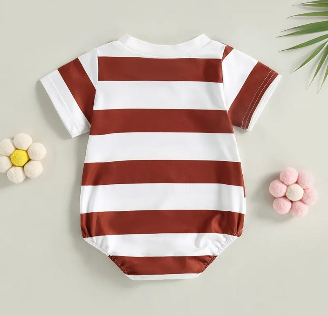 Darling Striped Gender Neutral Romper Tan