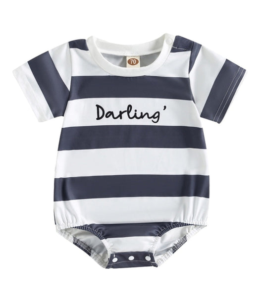 Darling Striped Romper Gray, Gender Neutral 