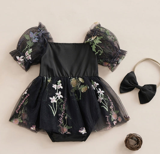 Embroidered Black Romper and Headband 1000189