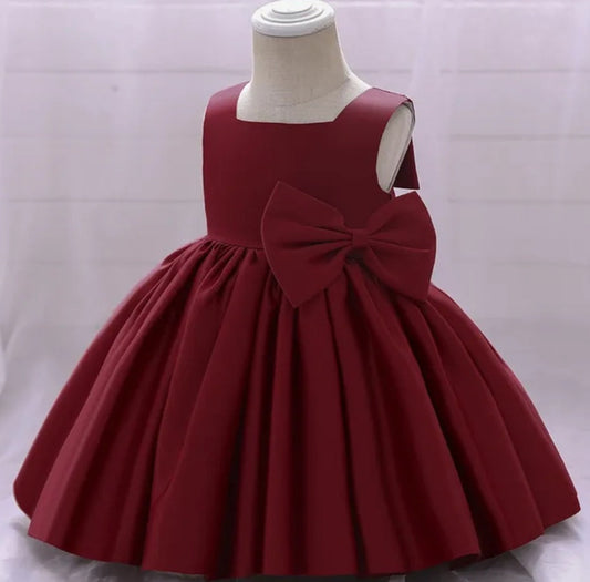 Burgundy Special Occasions Dress with Big Bow (Clip on)