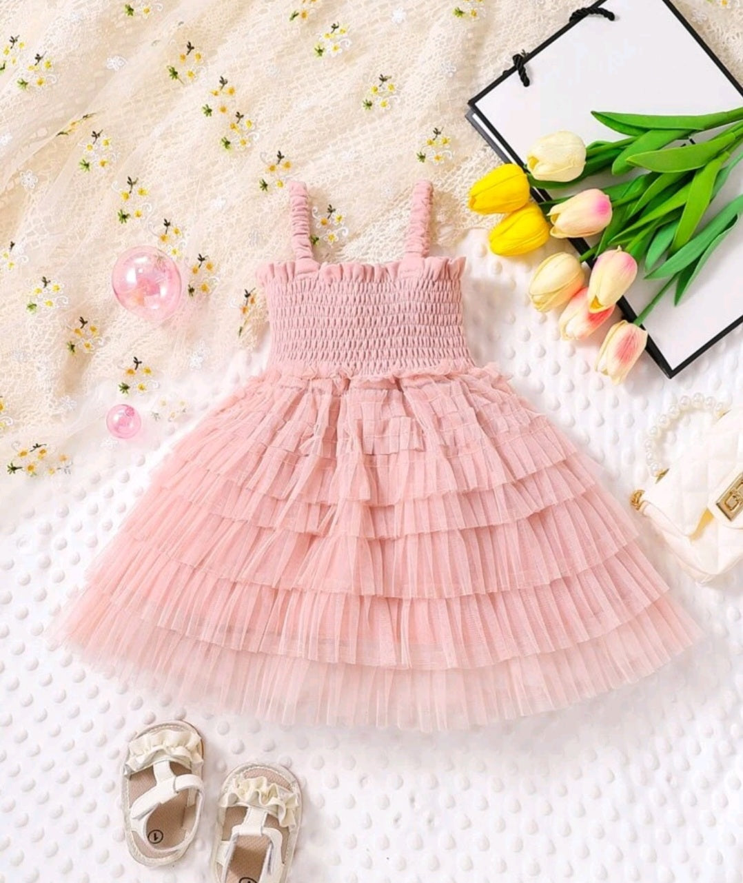 Pink Mesh Layered Dress #10012