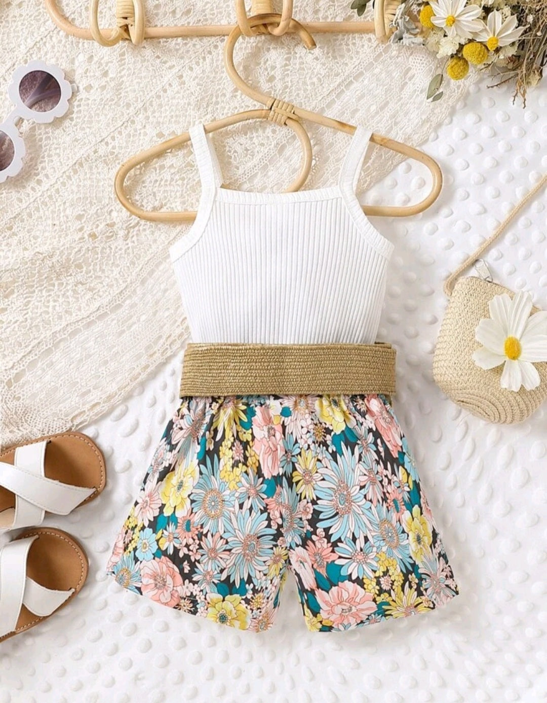 Spaghetti Strap Floral Top and Shorts