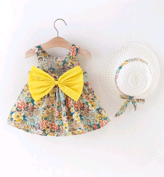 Floral Dress with Big Bow and Hat