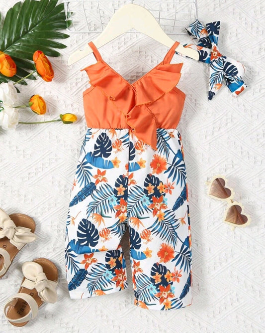 Tropical Ruffle Jumpsuit and Headband 