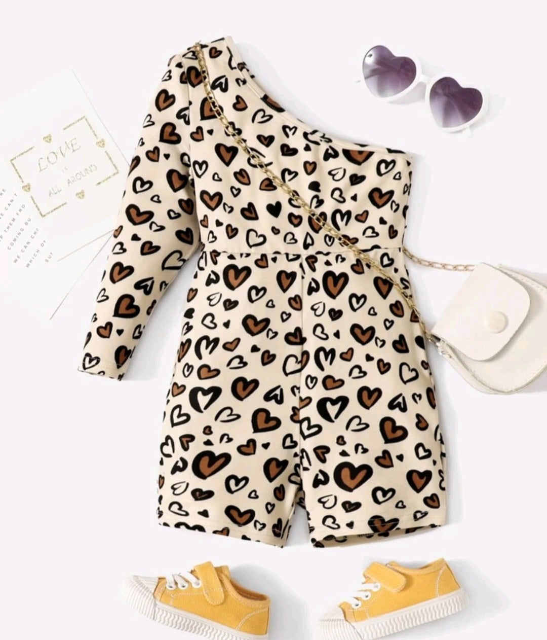 Heart Leopard Pint One Sholder Romper