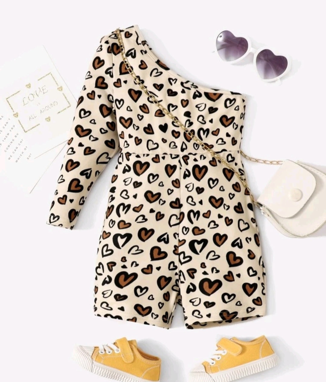 Heart Leopard Pint One Sholder Romper