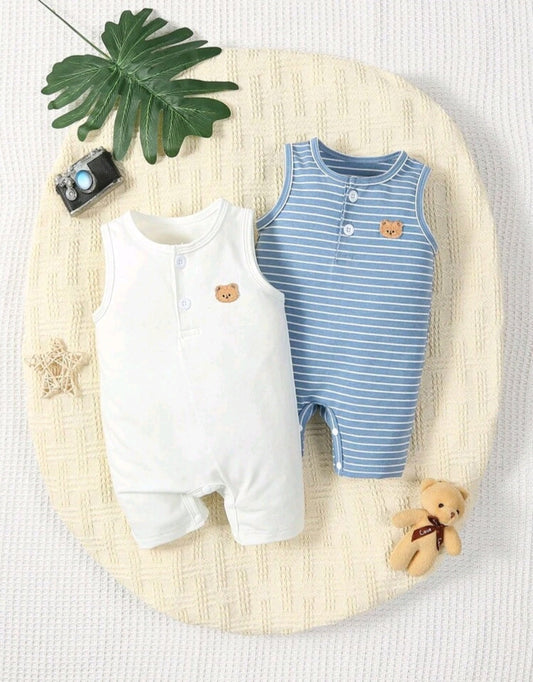 Twin Pack Romper Set, Blue and White Bear Set