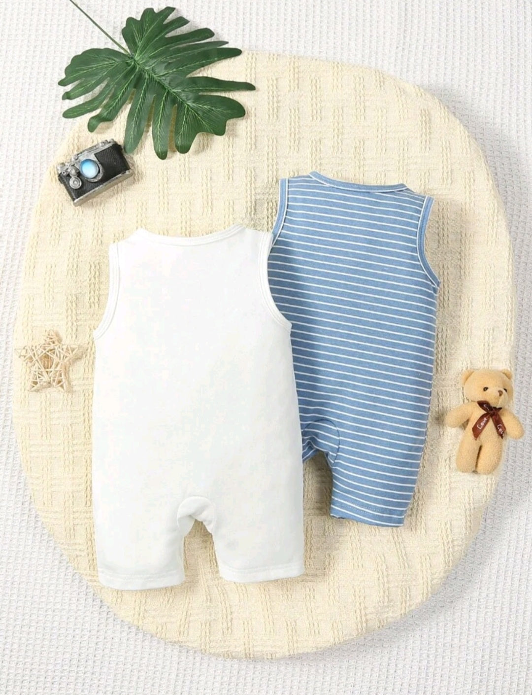 Twin Pack Romper Set, Blue and White Bear Set