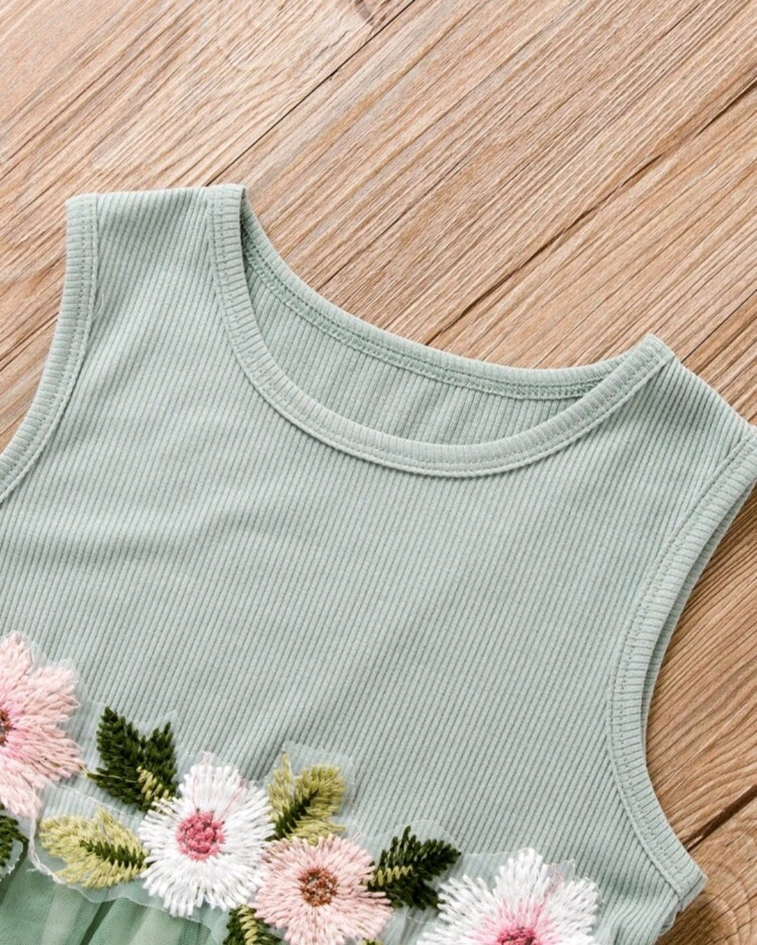 Mint Ribbed Floral Dress