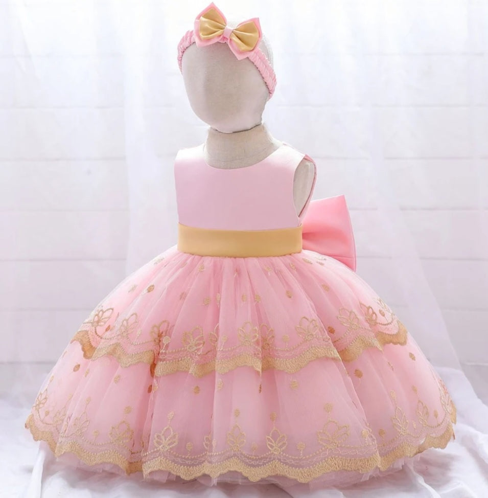 Pink and Gold Special Occasions Dress with Headband  1001117