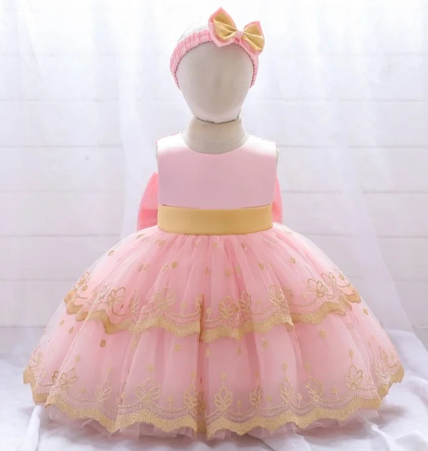 Pink and Gold Special Occasions Dress with Headband  1001117